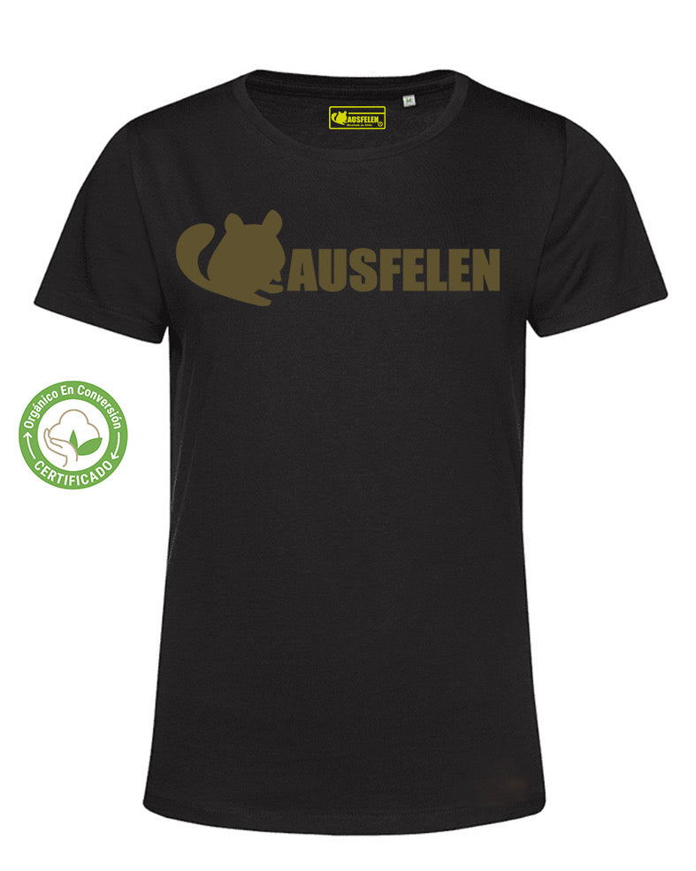 Polera Eco Mujer Negro Ausfelen® Logo Ocre